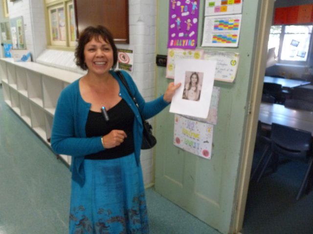 Karen Maber outside her classroom from 1975 at Sans Souci Public School